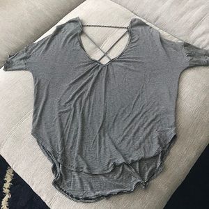 Oversized low cut black and grey striped shirt